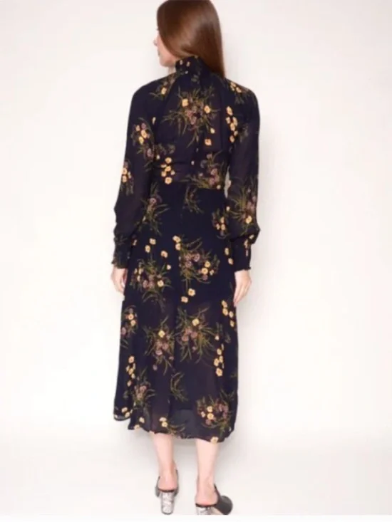 Reformation Valentin Dress in Anastasia - Black Green Floral long sleeve SIZE 0 - Picture 4 of 11